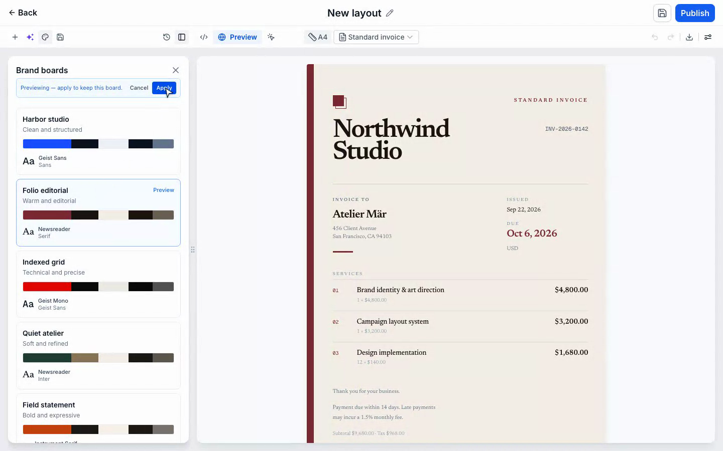 Folio brand preview
