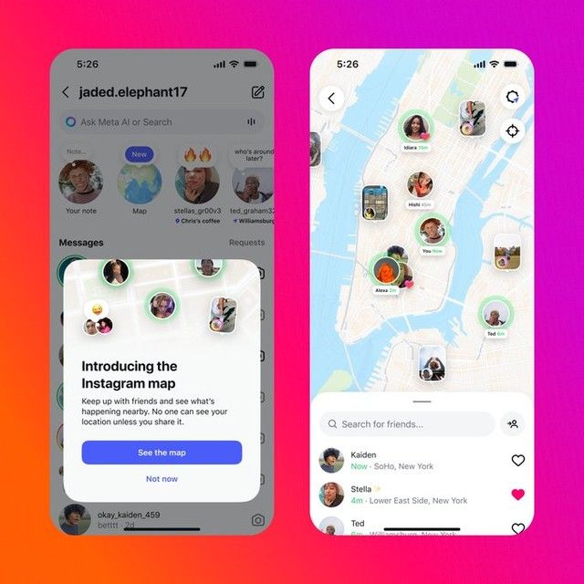 An Instagram feature-announcement screen for a friends map.