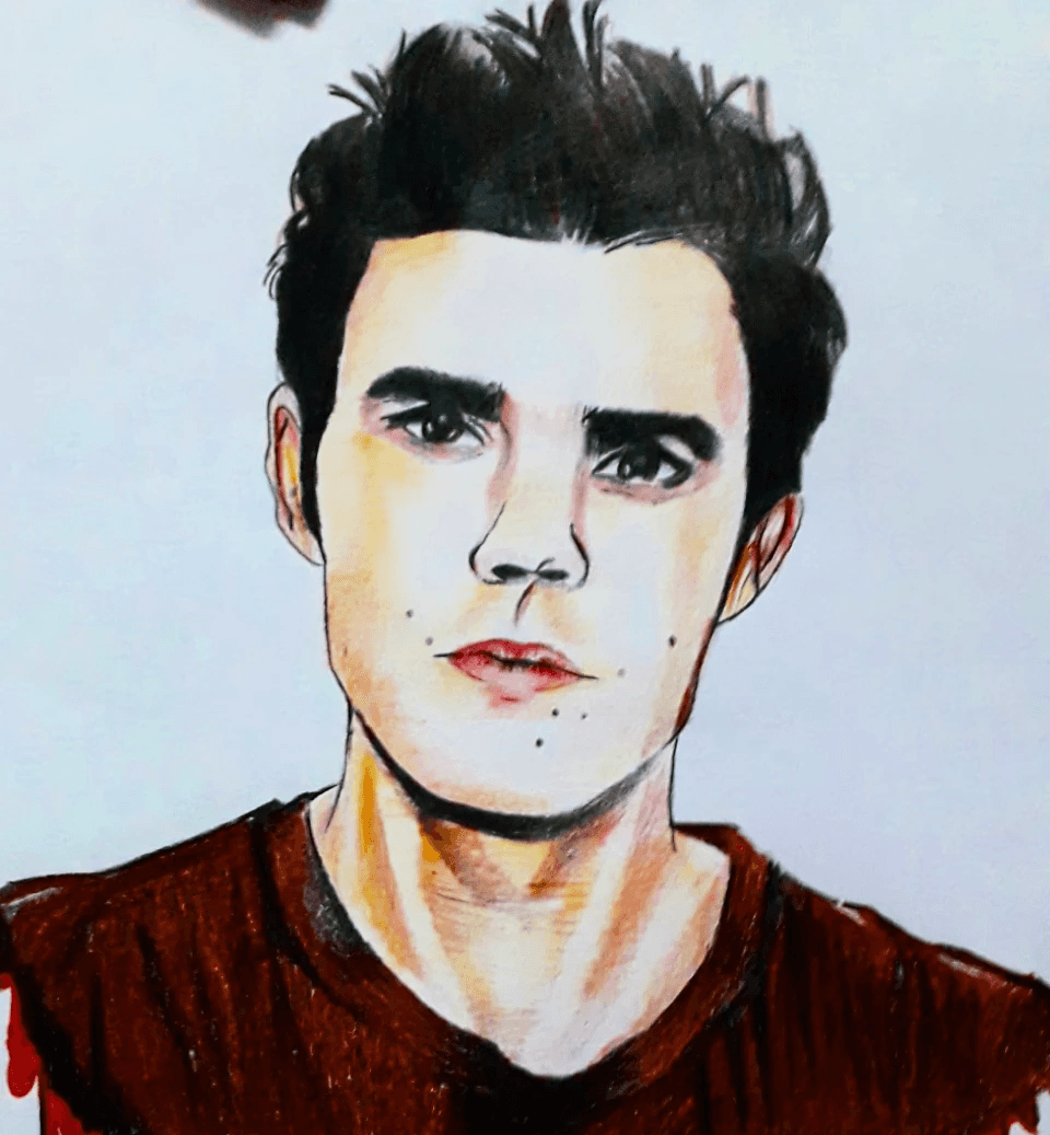 A colored pencil portrait sketch of a young man.