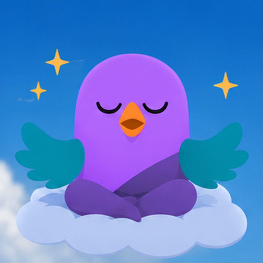 Intripid hummingbird character, peaceful mood.